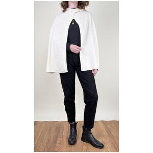 Vintage 100% Lambswool Hooded Cape Poncho Shawl Coat Knit Sweater Jacket 90s Y2K